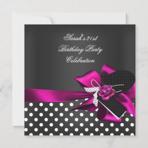 Invitation Élégant 21e Anniversaire Rose Noir et Blanc Tache
