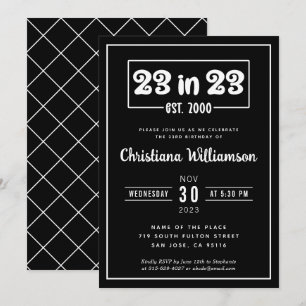 Invitation Élégant 23e cadeau d'anniversaire 23 en 23 Est 200