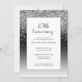 Invitation Élégant 25e anniversaire Mariage d'étincelle d'arg