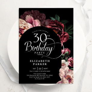 Invitation Élégant 30e Anniversaire Bourdon Rouge Pivoines