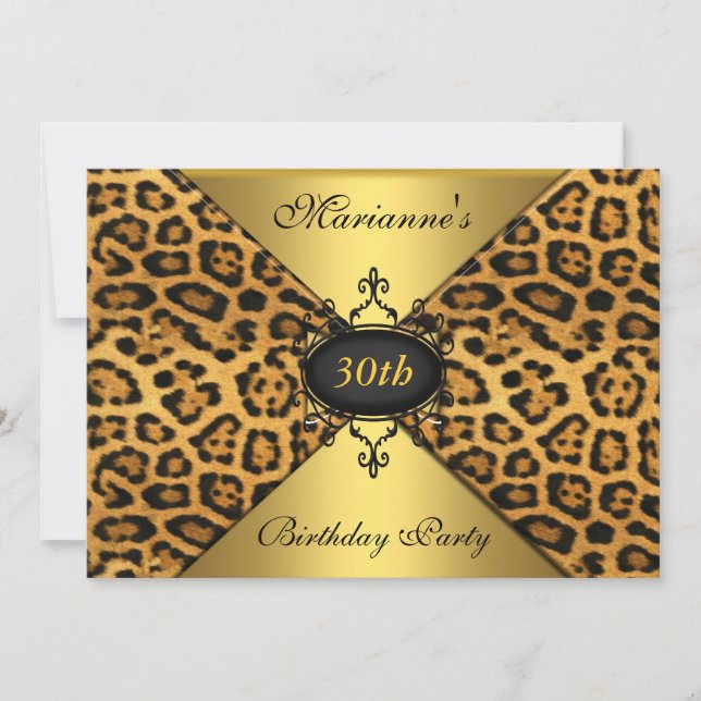 Invitation Elégant 30e anniversaire Leopard Black Antique Jew (Devant)