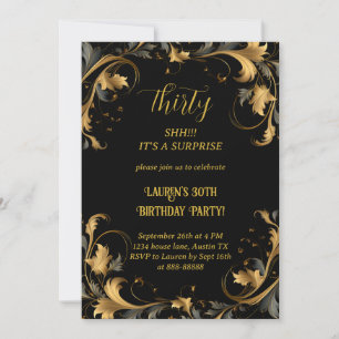 Invitation Elégant 30e anniversaire moderne Black Gold Surpri