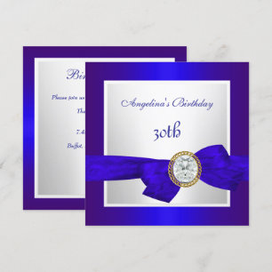 Invitation Elégant 30e anniversaire Royal Blue White Diamond