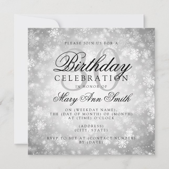 Invitation Elégant 30e anniversaire Silver Winter Wonderland (Devant)