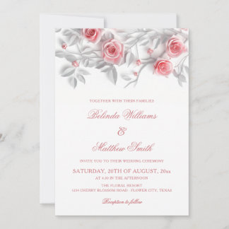 Invitation  Elegant 3D Roses White Floral Wedding