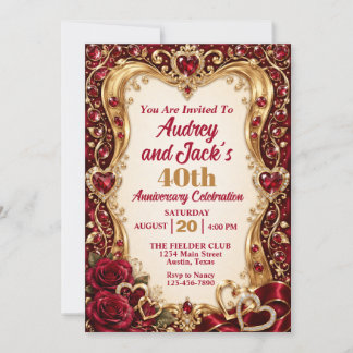Invitation Élégant 40e Anniversaire de Rubis
