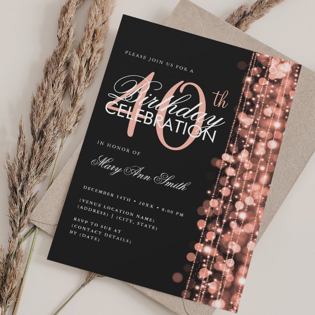 Invitation Elégant 40e anniversaire Glam Étincelles Rose Gold (Elegant 40th Birthday Glam Sparkles Rose Gold Invitation)