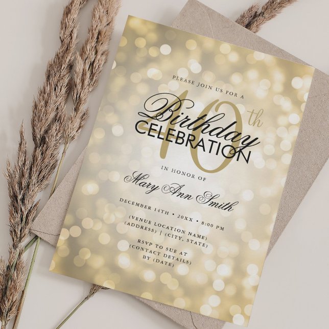 Invitation Elégant 40e anniversaire Glam Gold Shimmer lumière (Elegant 40th Birthday Glam Gold Shimmer Lights Invitation)