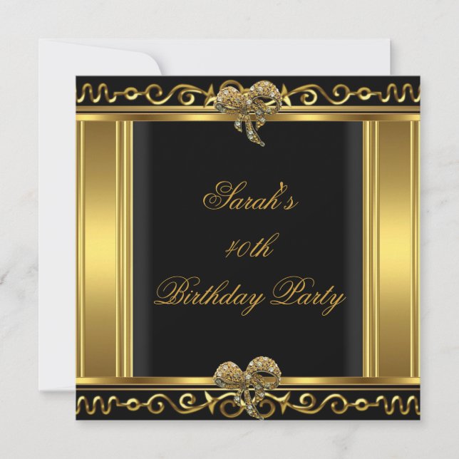Invitation Elégant 40e anniversaire Gold Black Jewel Bow (Devant)
