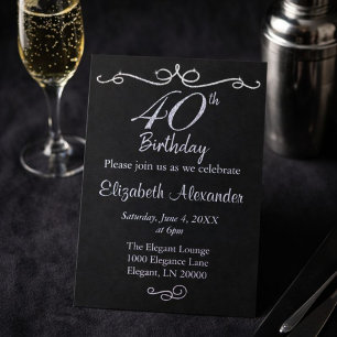 Invitation Elégant 40e anniversaire noir et argent