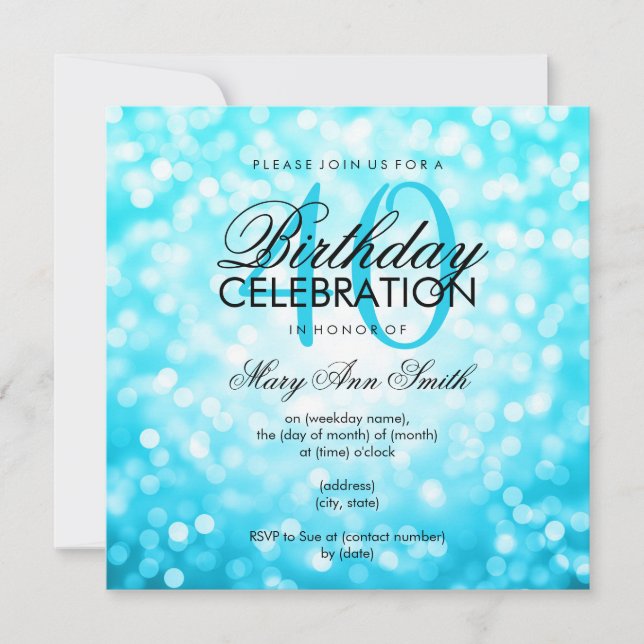 Invitation Élégant 40e anniversaire Parties scintillant turqu (Devant)