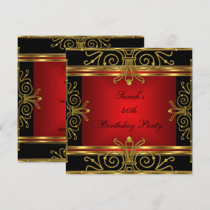 Invitation Elégant 40e anniversaire Rouge Black Gold Art Déco