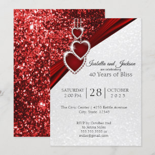Invitation Elégant 40ème Ruby Red Parties scintillant Anniver