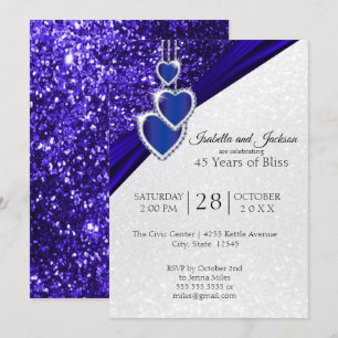 Invitation Élégant 45e ou 65e Saphir Paillettes Anniversaire