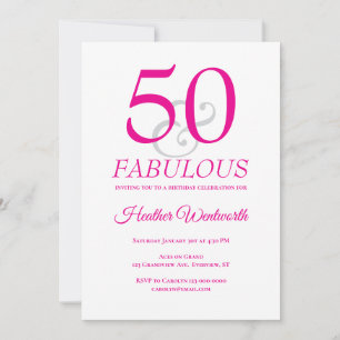 Invitation Élégant 50 et Fabuleux 50e Anniversaire Rose
