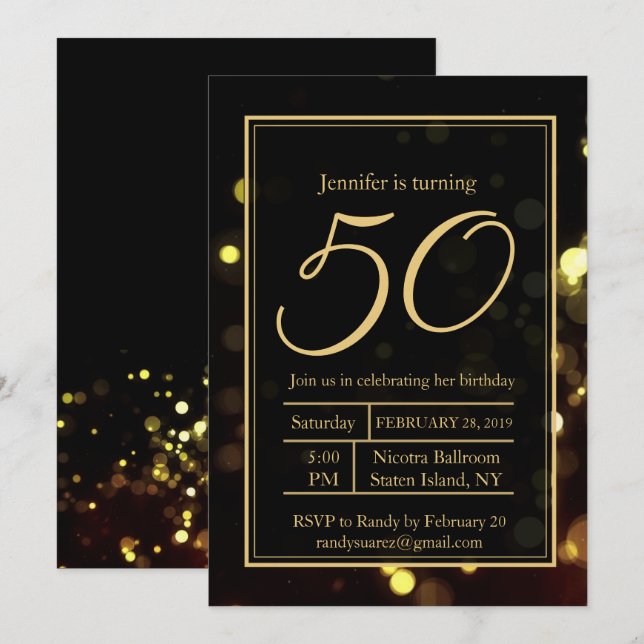 Invitation Elégant 50 et fabuleux anniversaire de fête Invita (Devant / Derrière)