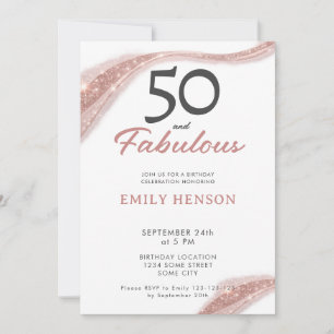 Invitation Elégant 50 et Rose Gold Anniversaire Fabuleux