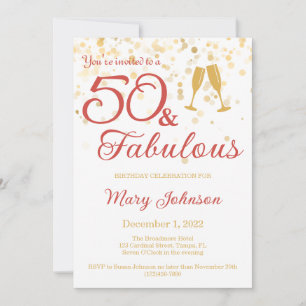 Invitation Elégant 50 & Fabulous Gold Parties scintillant Ann