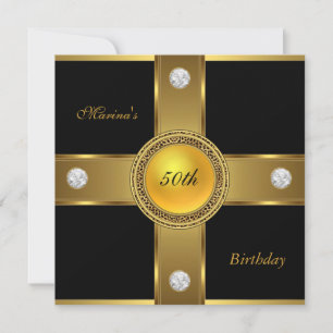 Invitation Elégant 50e anniversaire Black Gold Diamond Jewel