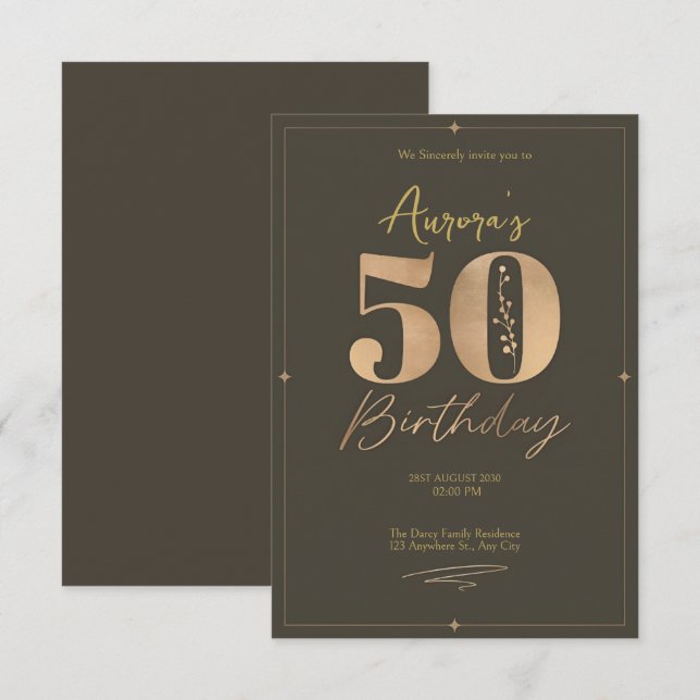 Invitation Elégant 50e anniversaire Brown et beige (Devant / Derrière)