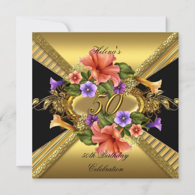 Invitation Élégant 50e anniversaire de la fête Petunias Gold  (Devant)