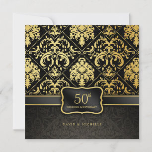 Invitation Élégant 50e anniversaire de Mariage Black & Gold