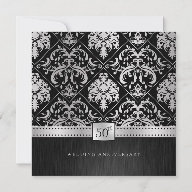Invitation Élégant 50e anniversaire de Mariage Black & Silver (Devant)