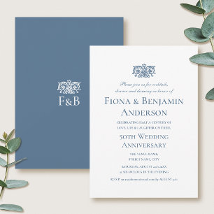 Invitation Élégant 50e Anniversaire de Mariage Bleu Formel