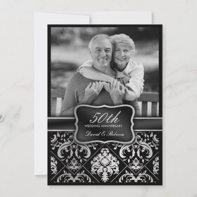 Invitation Élégant 50e anniversaire de Mariage en argent Dama (Devant)