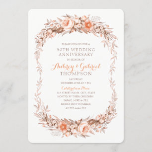 Invitation Élégant 50e Anniversaire de Mariage Floral Automne
