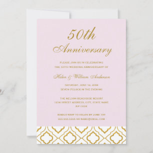 Invitation Élégant 50e anniversaire de Mariage Gold & Pink
