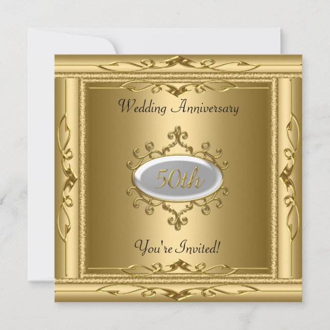 Invitation Élégant  50e anniversaire de mariage or blanc (Devant)