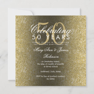 Invitation Élégant 50e anniversaire de mariage paillettes dor