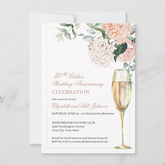 Invitation Élégant 50e anniversaire de Mariage rose (Devant)