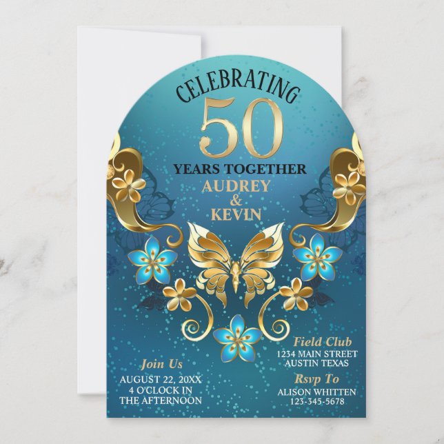 Invitation Élégant 50e anniversaire de Mariage Turquoise et G (Devant)