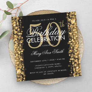 Invitation Élégant 50e anniversaire Glam étincelles or et noi