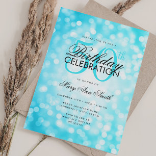 Invitation Elégant 50e anniversaire Glam Turquoise Shimmer Li