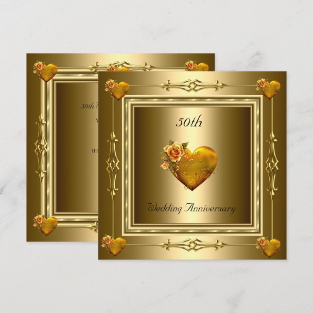 Invitation Élégant 50e anniversaire Mariage Coeurs d'or 2 (Devant / Derrière)
