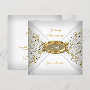 Invitation Élégant 50e anniversaire Mariage Or blanc