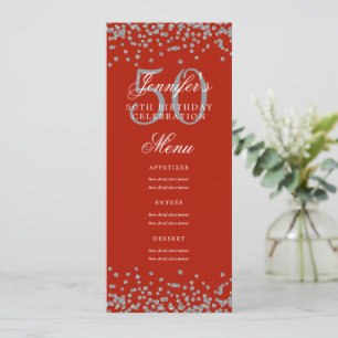 Invitation Elégant 50e Anniversaire Menu Argent Rouge Confett