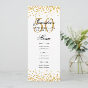 Invitation Elégant 50e Anniversaire Menu Gold Confetti