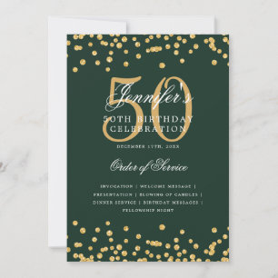 Invitation Élégant 50e Anniversaire Menu Gold Green