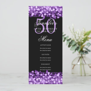 Invitation Elégant 50e Anniversaire Menu Purple Lights