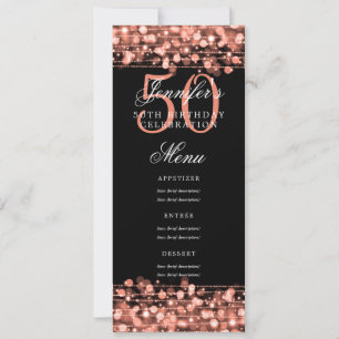 Invitation Elégant 50e anniversaire Menu Rose Gold Lights