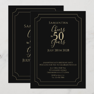 Invitation Elégant 50e Anniversaire Noir Or Santé 50 Ans