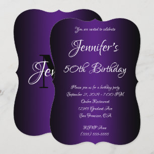 Invitation Elégant 50e anniversaire ombré noir et violet roya
