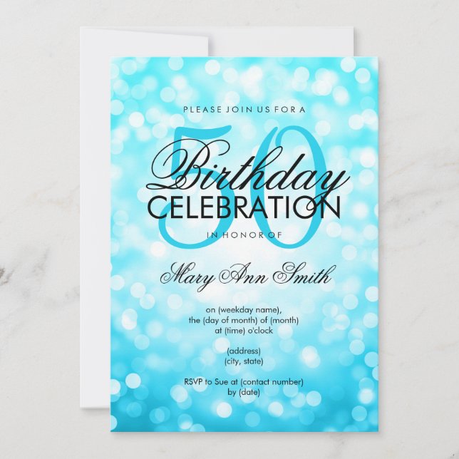 Invitation Élégant 50e anniversaire Parties scintillant turqu (Devant)