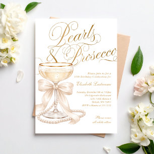 Invitation Élégant 50e Anniversaire Perles et Prosecco
