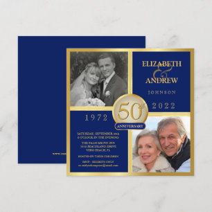 Invitation Élégant 50e anniversaire puis maintenant bleu mari