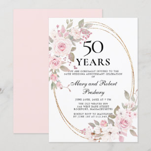 Invitation Élégant 50e anniversaire Rose rose floral Invitati